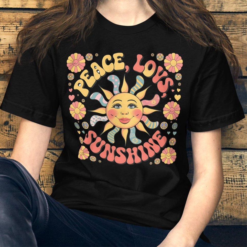 Peace Love and Sunshine Women's T-Shirt - Hippie Sunshine Design, Soft & Comfortable - Sublimegifts4u.com