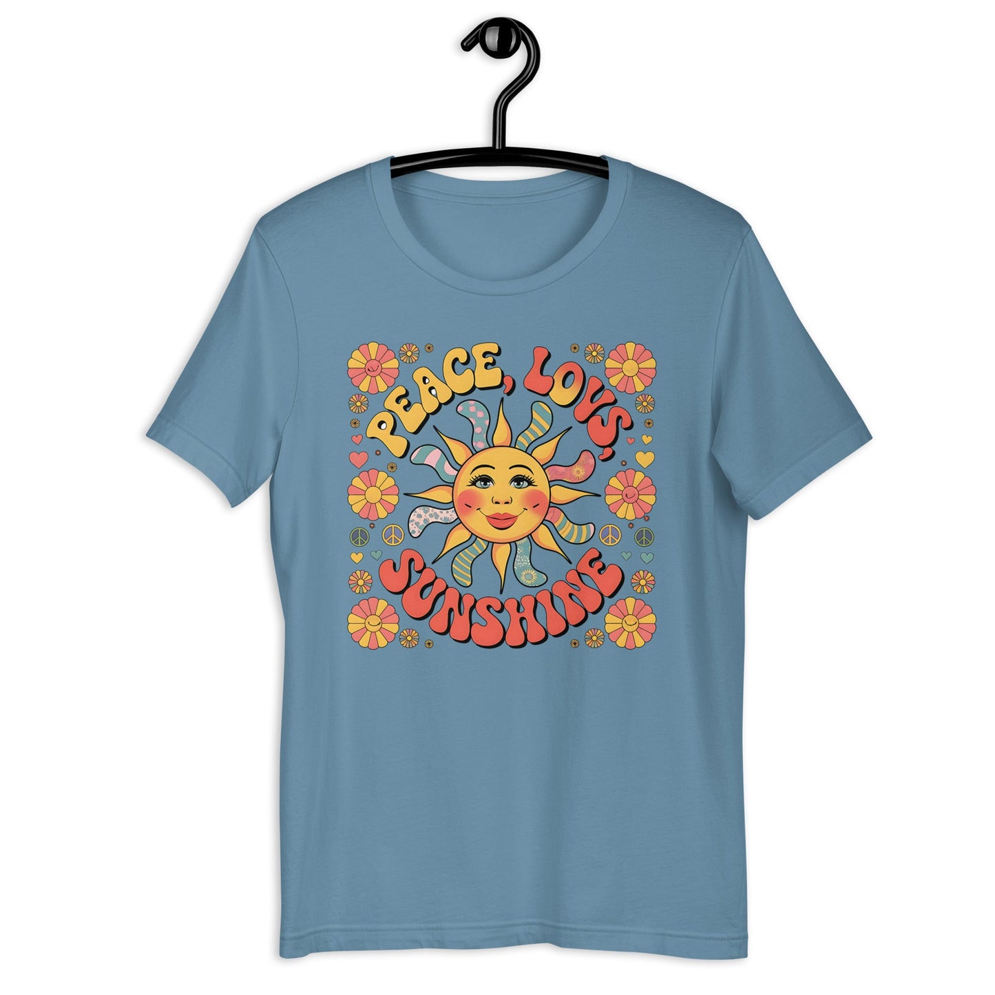 Peace Love and Sunshine Women's T-Shirt - Hippie Sunshine Design, Soft & Comfortable - Sublimegifts4u.com