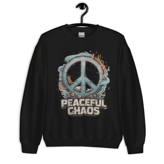 Peaceful Chaos Women's Sweatshirt – Peace Symbol with Florals & Flames - Sublimegifts4u.com