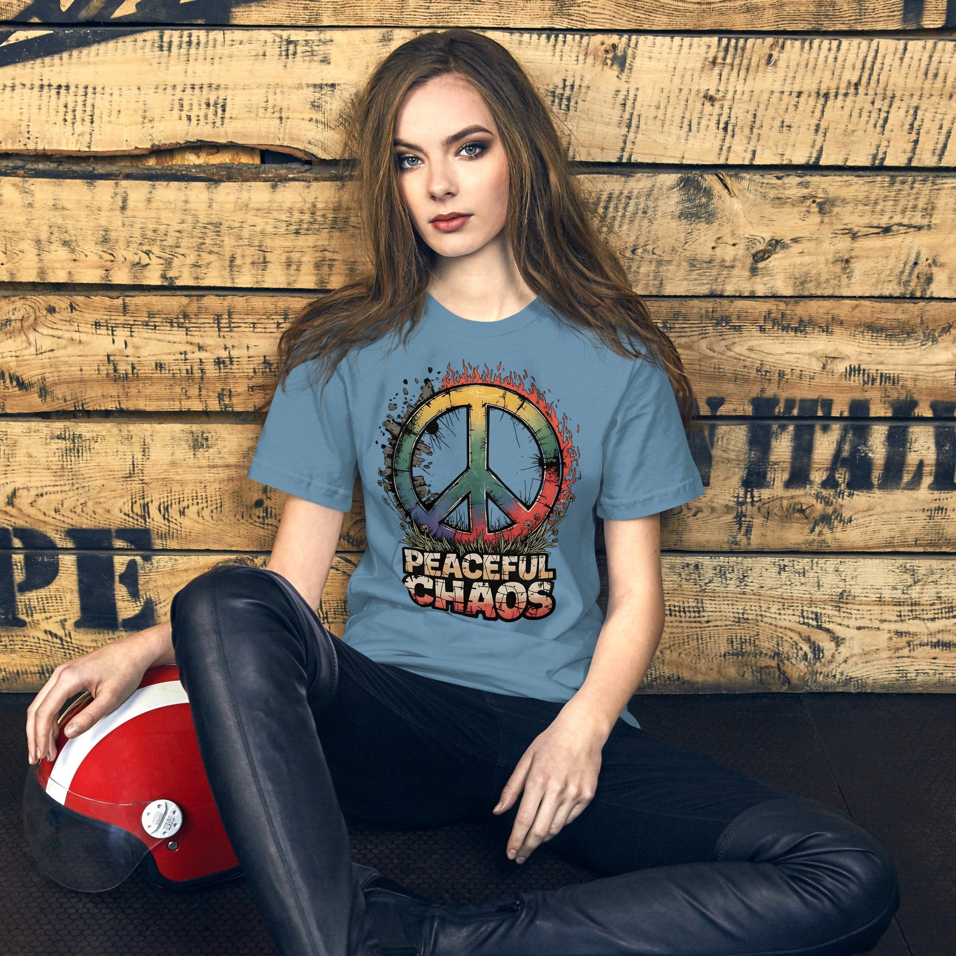 Peaceful Chaos Women's T-Shirt - Rainbow Grunge Peace Symbol, Soft & Comfortable - Sublimegifts4u.com