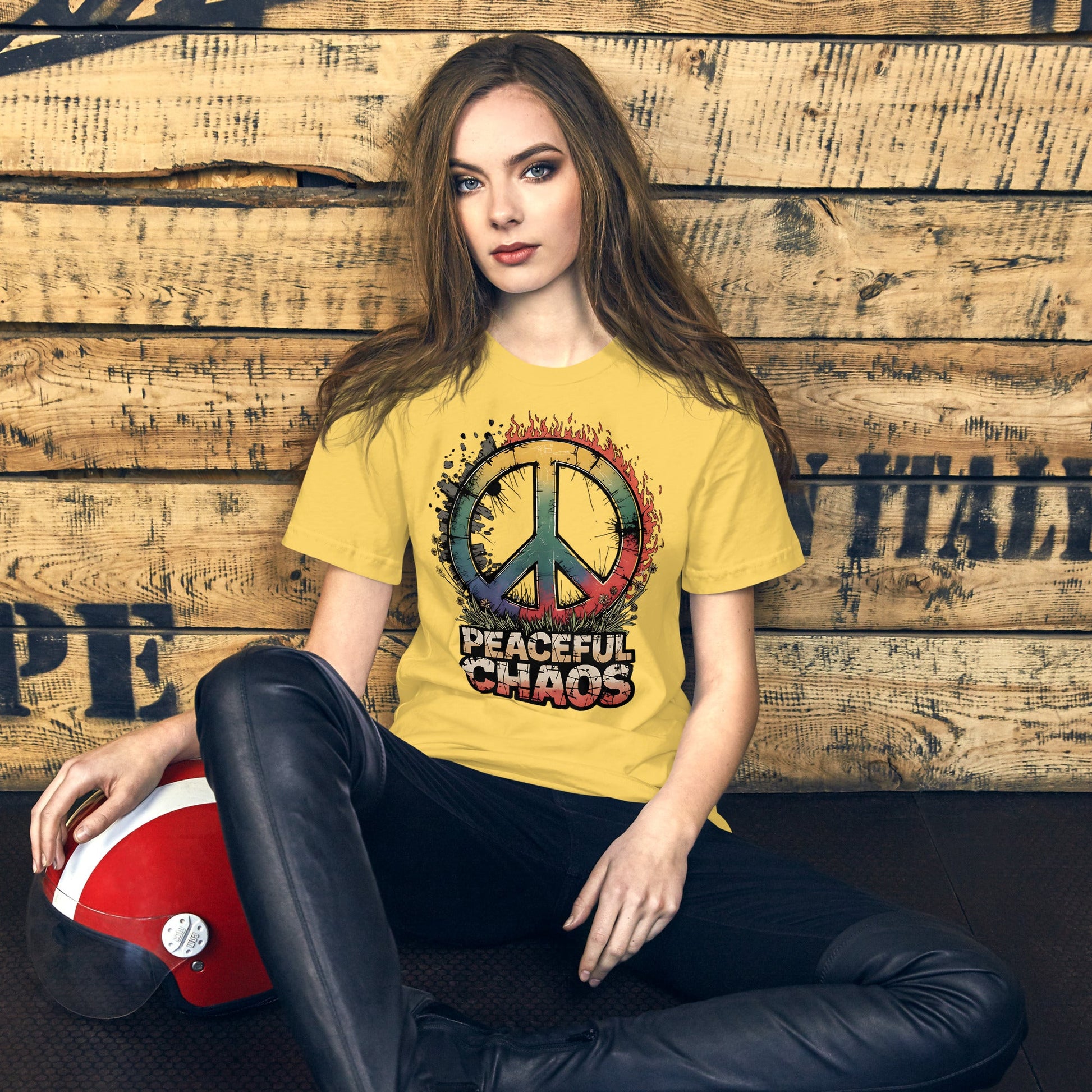 Peaceful Chaos Women's T-Shirt - Rainbow Grunge Peace Symbol, Soft & Comfortable - Sublimegifts4u.com