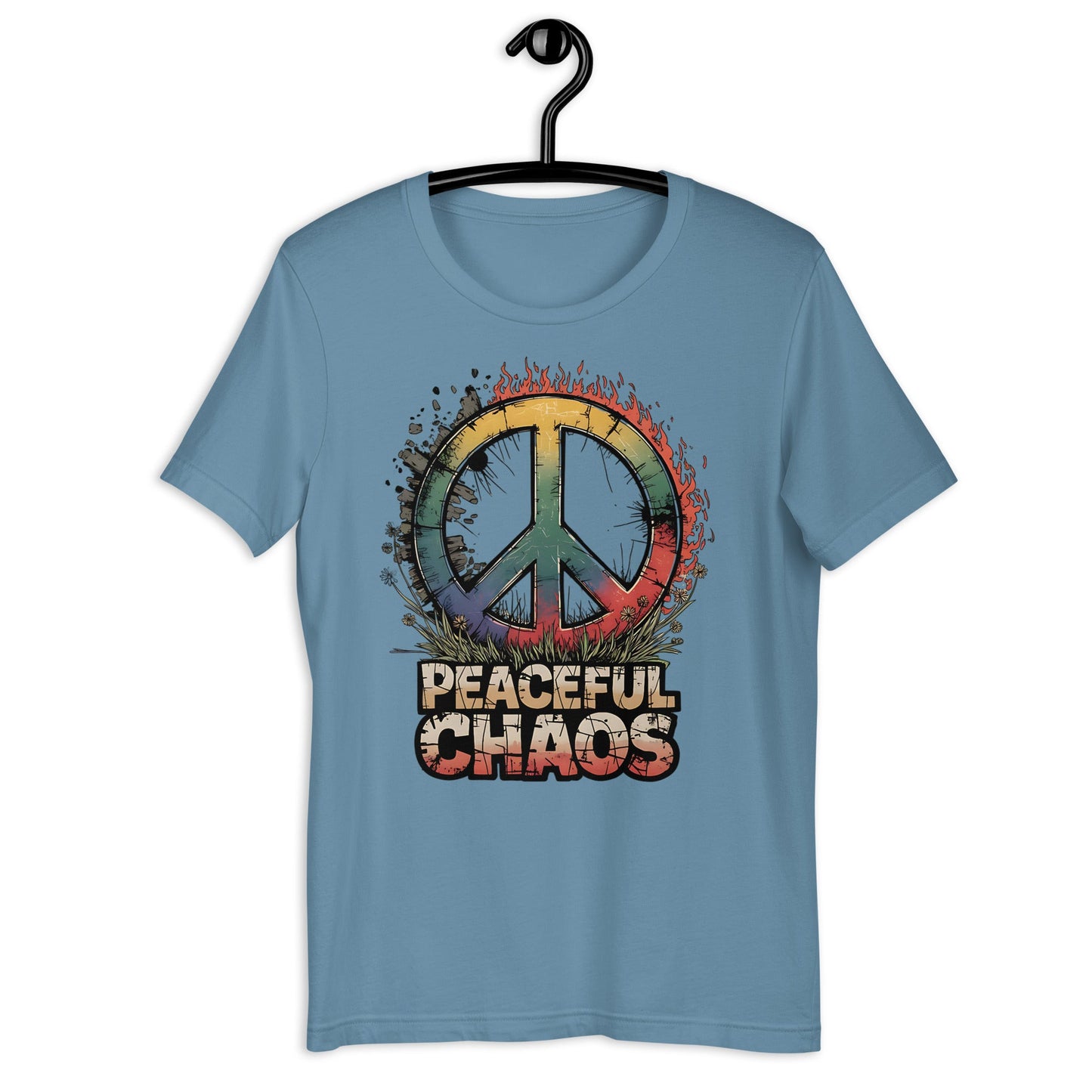 Peaceful Chaos Women's T-Shirt - Rainbow Grunge Peace Symbol, Soft & Comfortable - Sublimegifts4u.com