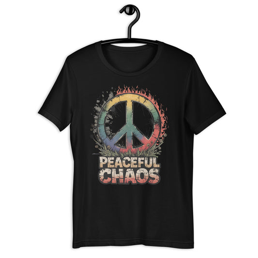 Peaceful Chaos Women's T-Shirt - Rainbow Grunge Peace Symbol, Soft & Comfortable - Sublimegifts4u.com