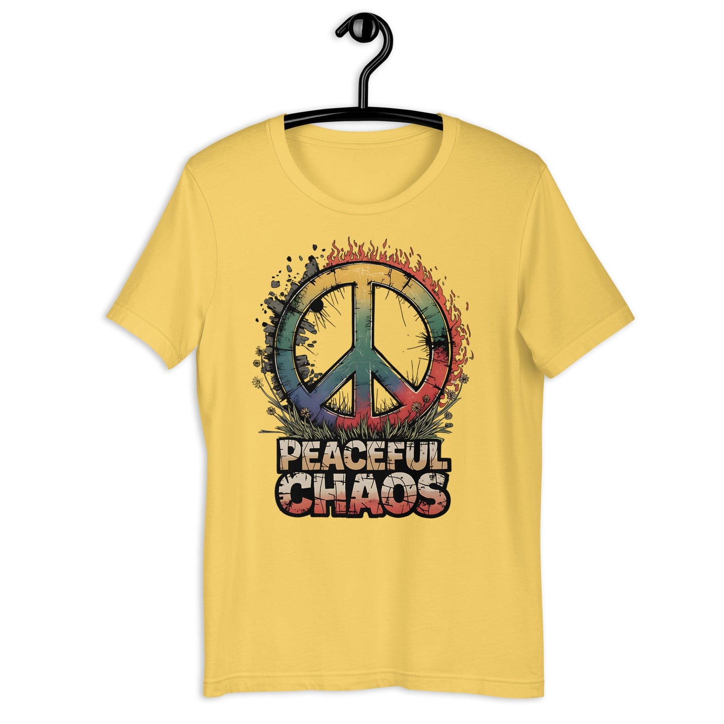 Peaceful Chaos Women's T-Shirt - Rainbow Grunge Peace Symbol, Soft & Comfortable - Sublimegifts4u.com