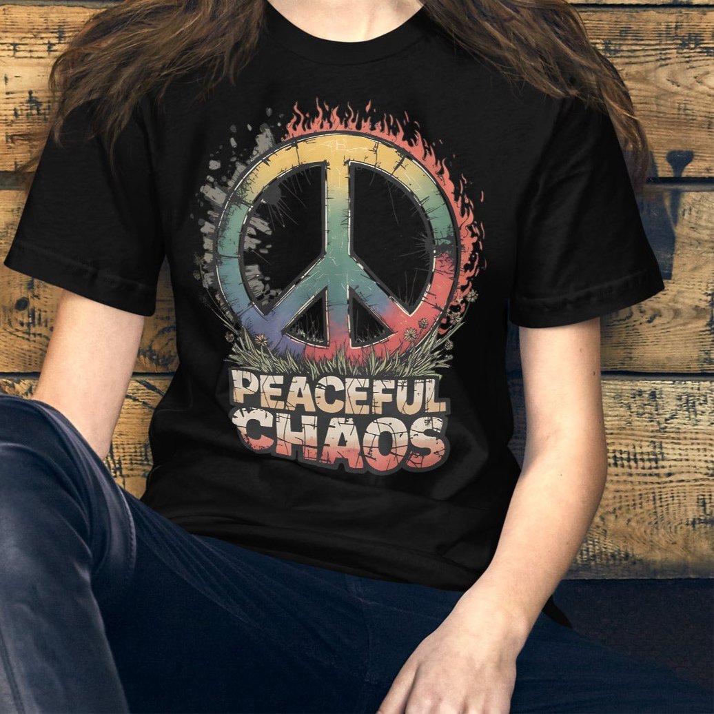 Peaceful Chaos Women's T-Shirt - Rainbow Grunge Peace Symbol, Soft & Comfortable - Sublimegifts4u.com