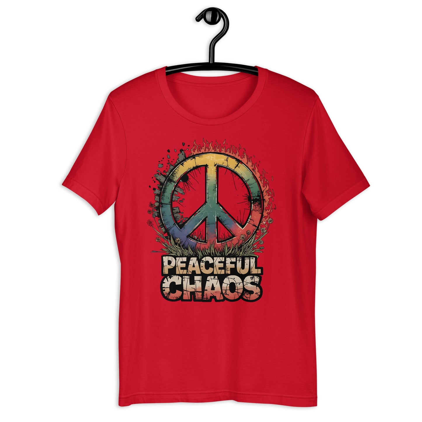 Peaceful Chaos Women's T-Shirt - Rainbow Grunge Peace Symbol, Soft & Comfortable - Sublimegifts4u.com