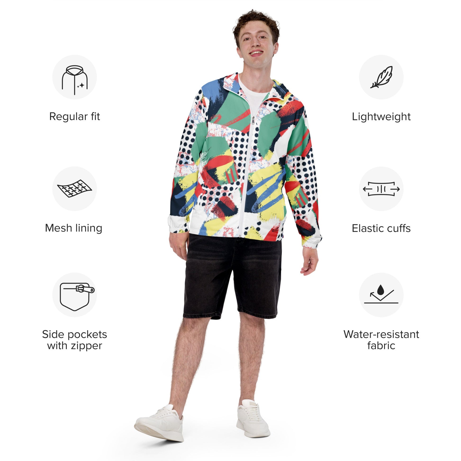 Retro Abstract Print Lightweight Windbreaker Jacket for Men - Sublimegifts4u.com