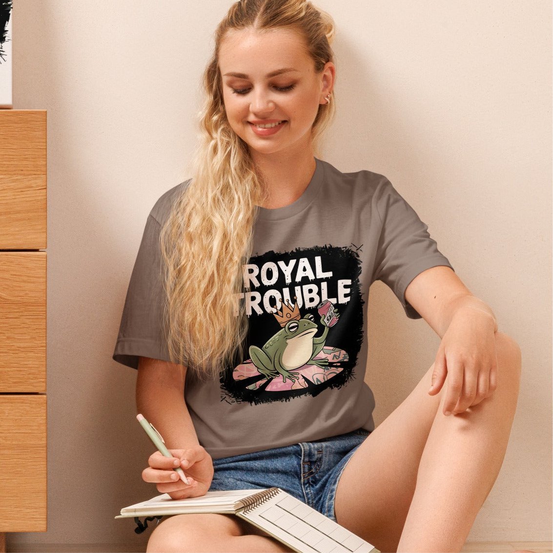 Royal Trouble Women’s T-Shirt – Frog with Crown & Soda Design - Sublimegifts4u.com