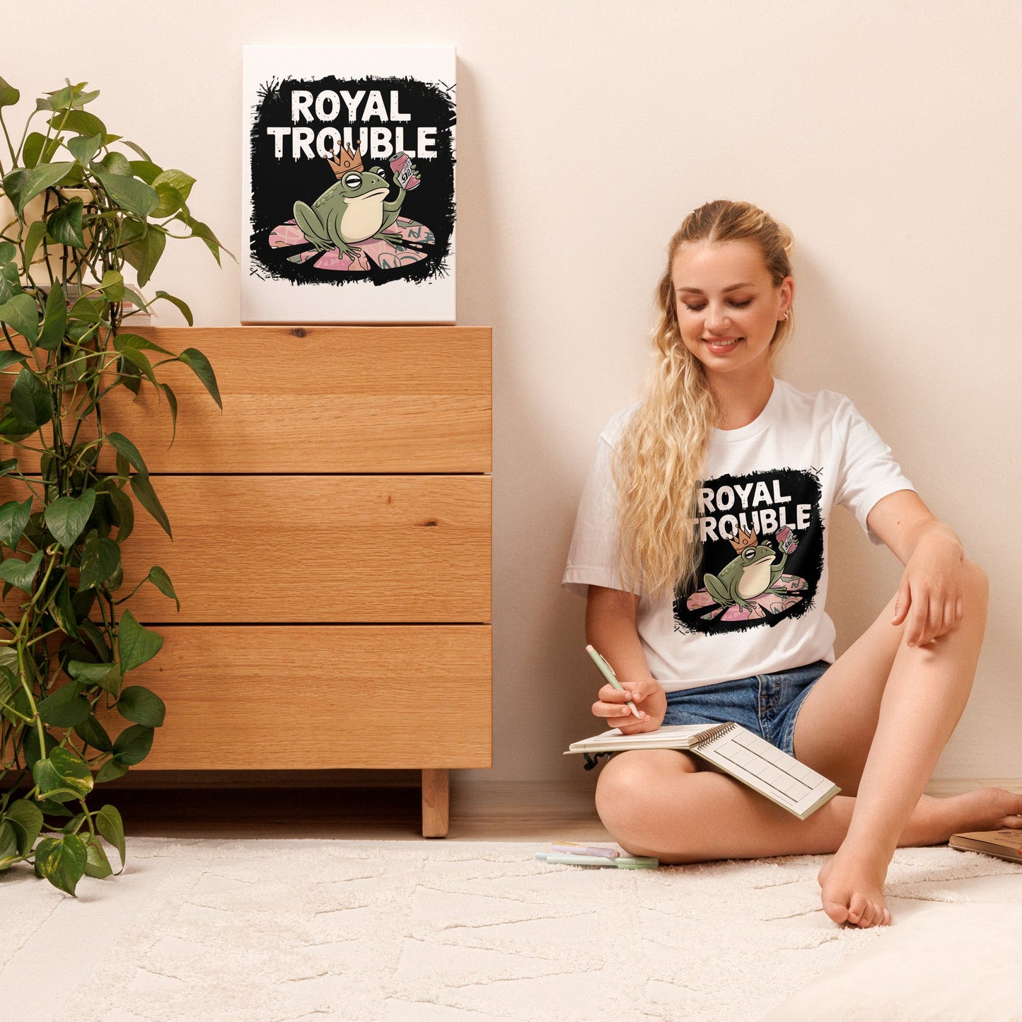 Royal Trouble Women’s T-Shirt – Frog with Crown & Soda Design - Sublimegifts4u.com