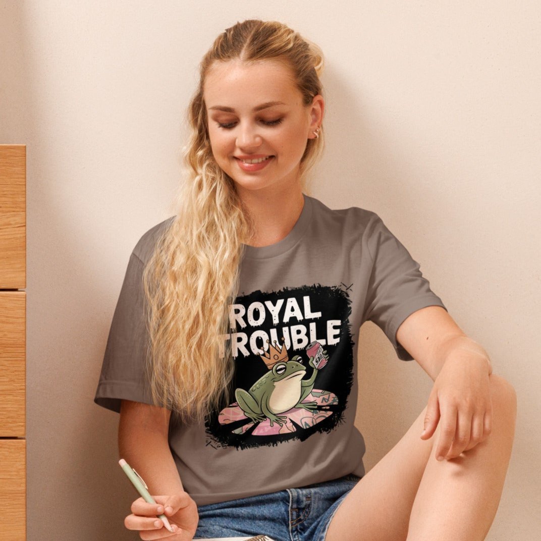 Royal Trouble Women’s T-Shirt – Frog with Crown & Soda Design - Sublimegifts4u.com