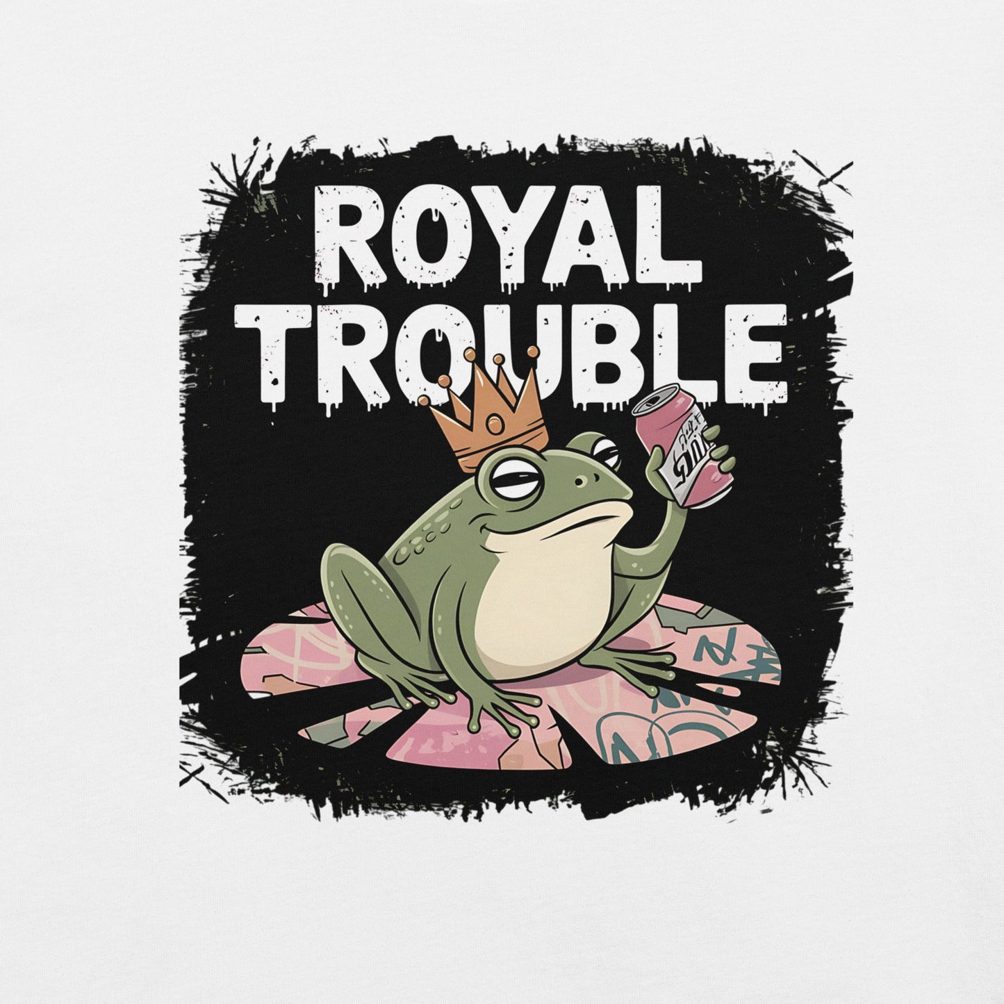 Royal Trouble Women’s T-Shirt – Frog with Crown & Soda Design - Sublimegifts4u.com