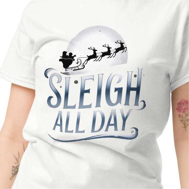 Sleigh All Day" Moon and Sleigh Women's Christmas T-Shirt - Sublimegifts4u.com