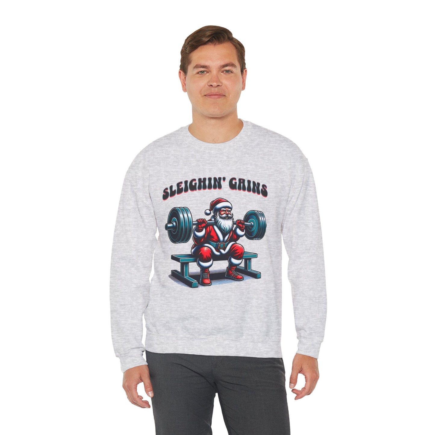 Sleighin' Grains Santa Claus Weightlifting Sweatshirt for Men | Cozy Crewneck Comfort - Sublimegifts4u.com