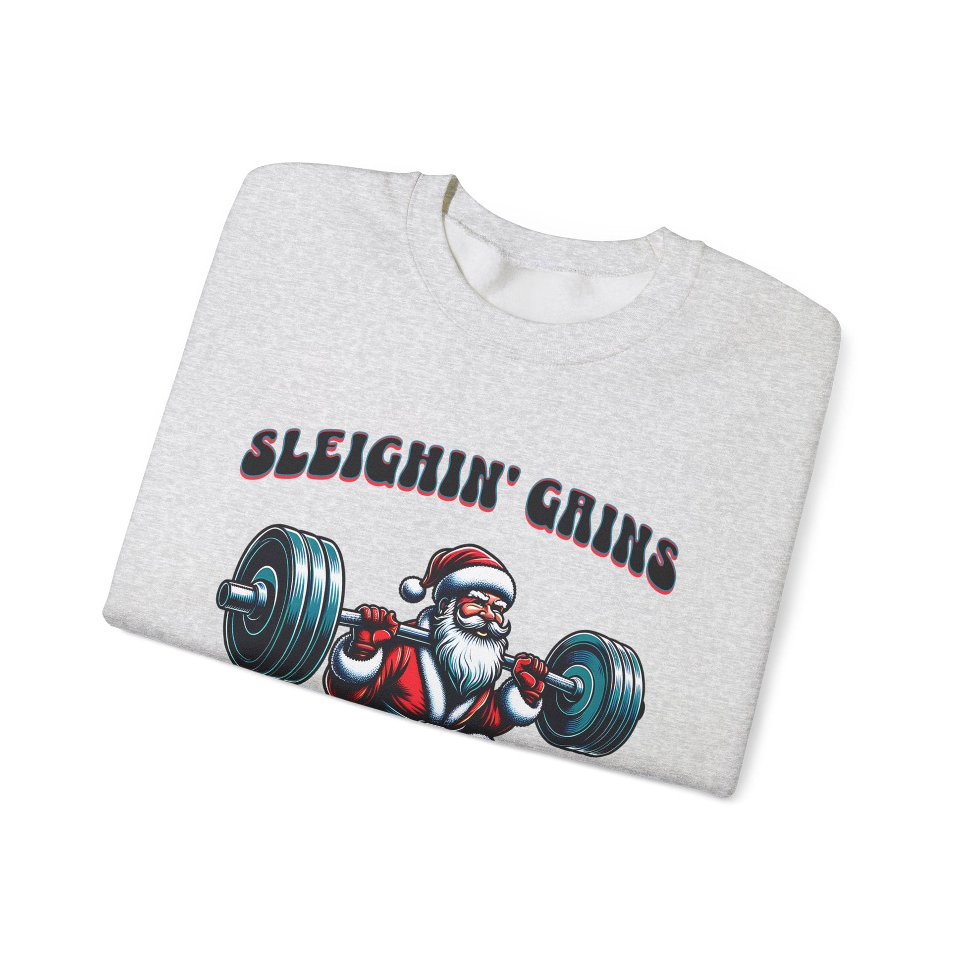 Sleighin' Grains Santa Claus Weightlifting Sweatshirt for Men | Cozy Crewneck Comfort - Sublimegifts4u.com