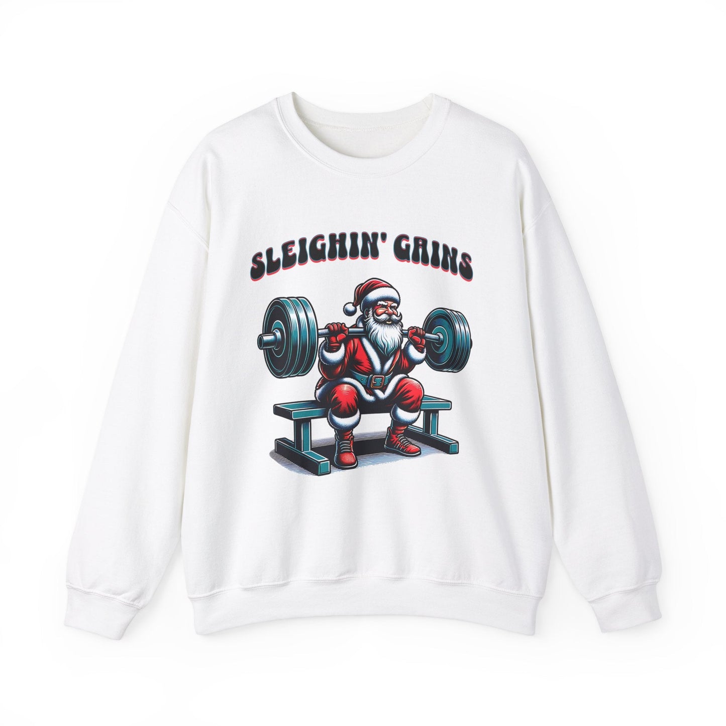 Sleighin' Grains Santa Claus Weightlifting Sweatshirt for Men | Cozy Crewneck Comfort - Sublimegifts4u.com