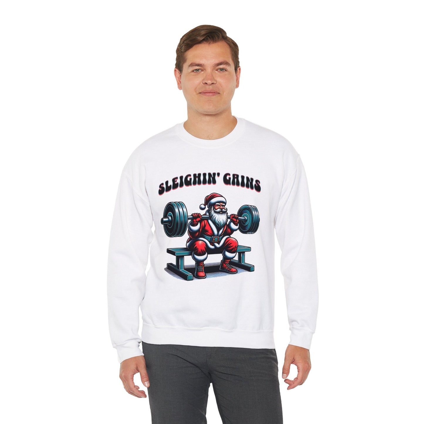 Sleighin' Grains Santa Claus Weightlifting Sweatshirt for Men | Cozy Crewneck Comfort - Sublimegifts4u.com