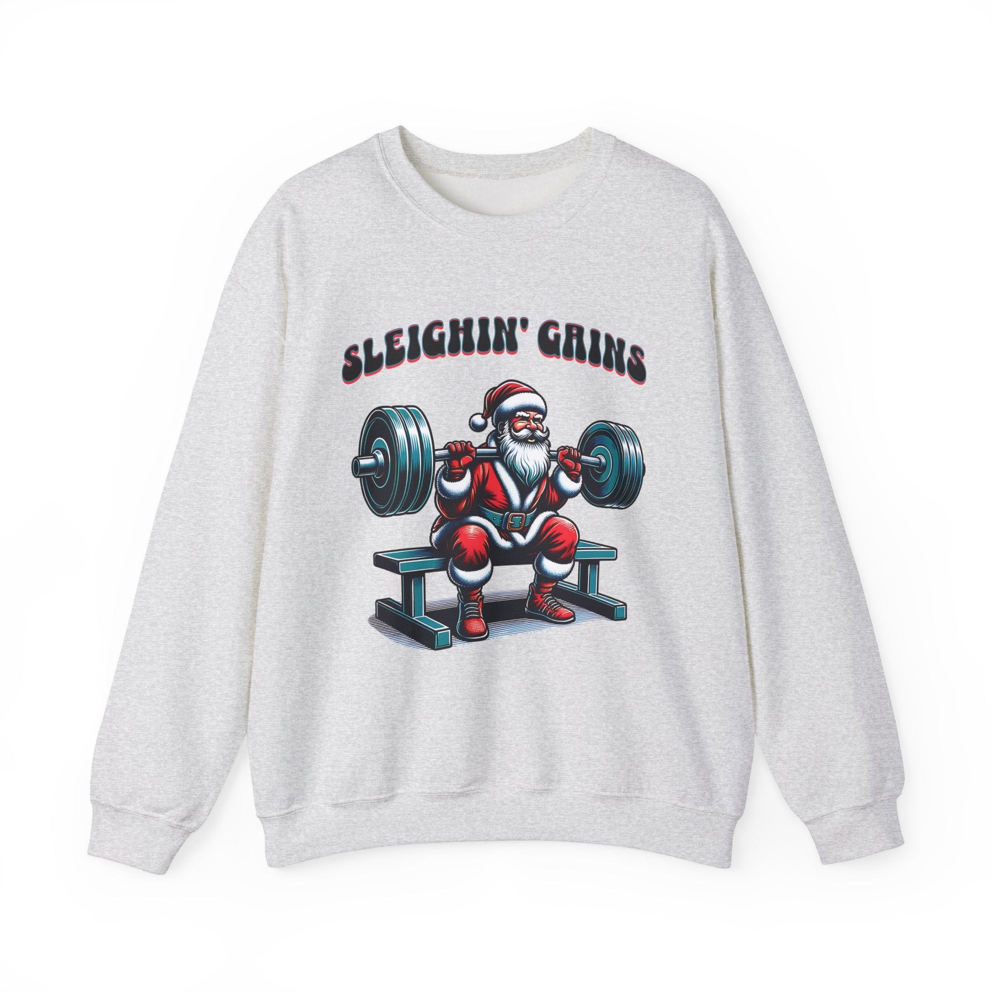 Sleighin' Grains Santa Claus Weightlifting Sweatshirt for Men | Cozy Crewneck Comfort - Sublimegifts4u.com