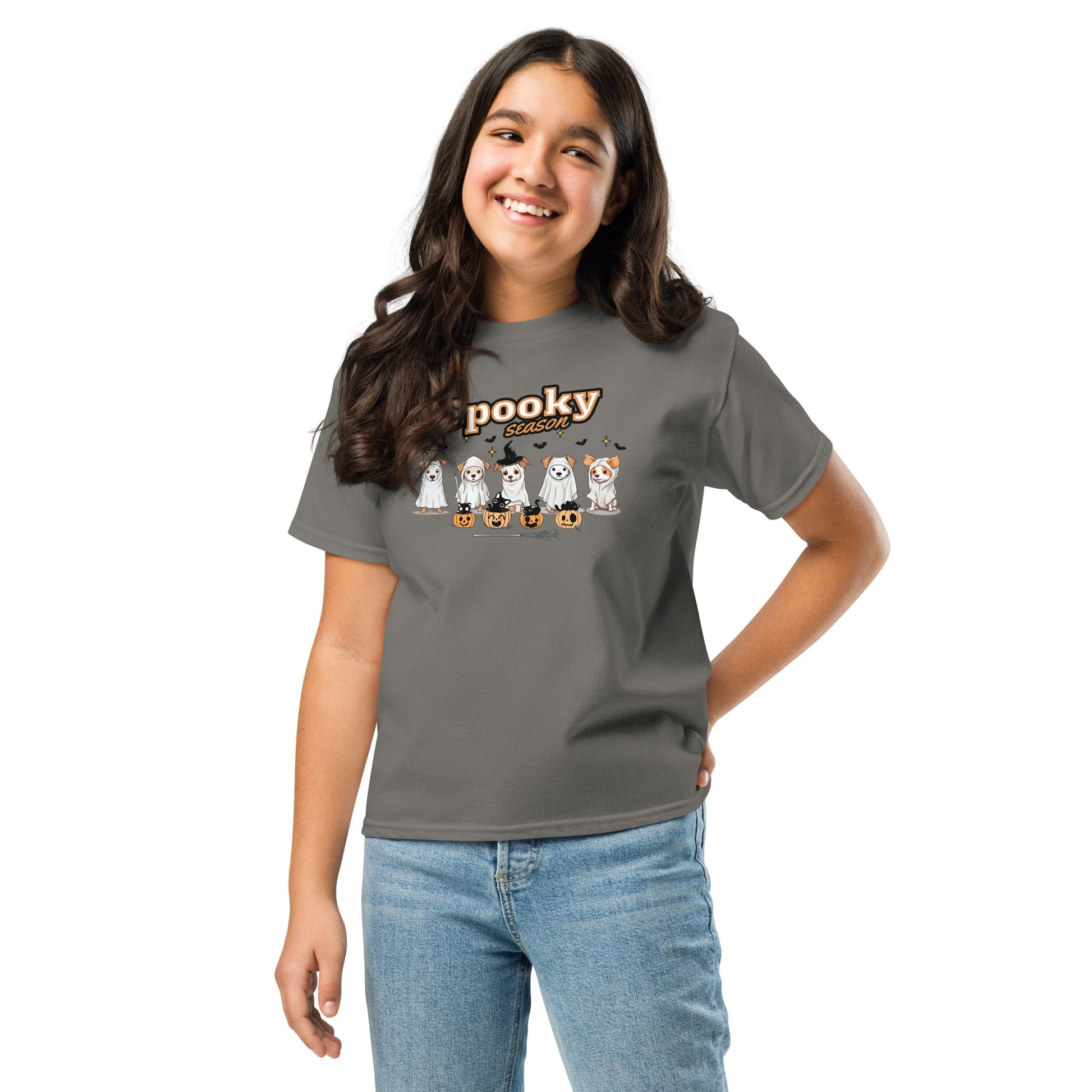 Spooky Season Youth Halloween Tee – Cute Ghost Dogs, Bats & Pumpkins - Sublimegifts4u.com