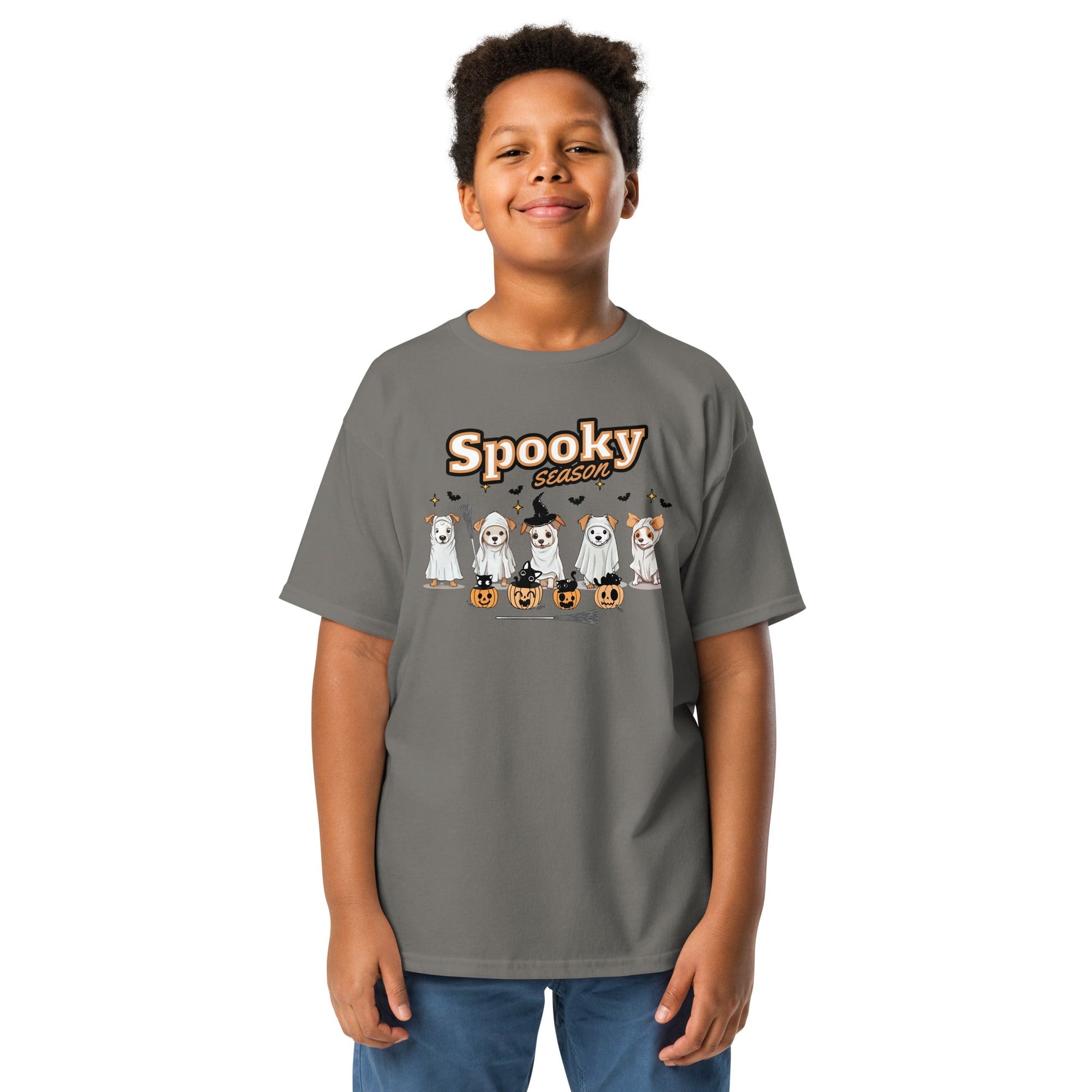 Spooky Season Youth Halloween Tee – Cute Ghost Dogs, Bats & Pumpkins - Sublimegifts4u.com