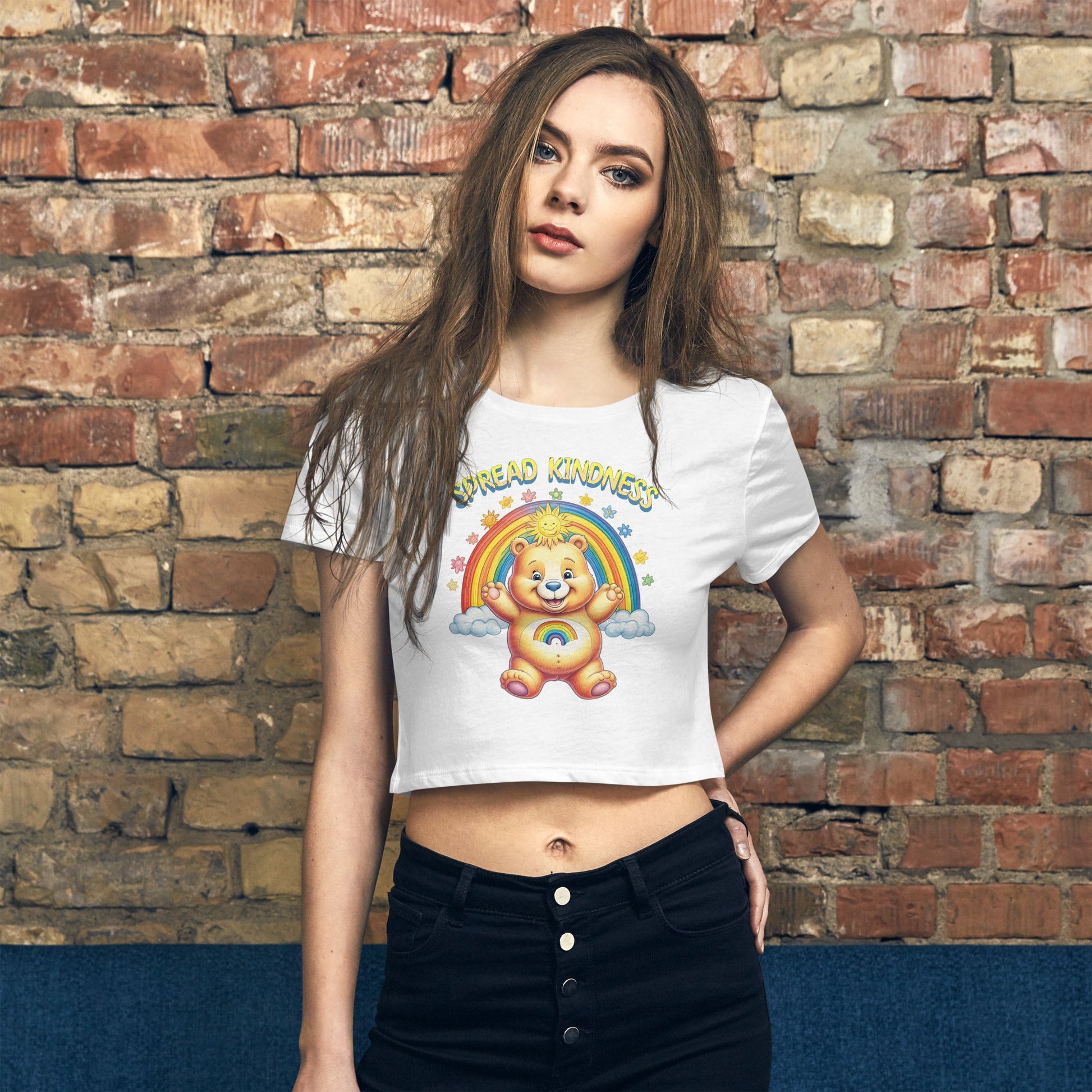 Spread Kindness Rainbow Bear Women's Crop Top - Trendy & Comfortable - Sublimegifts4u.com