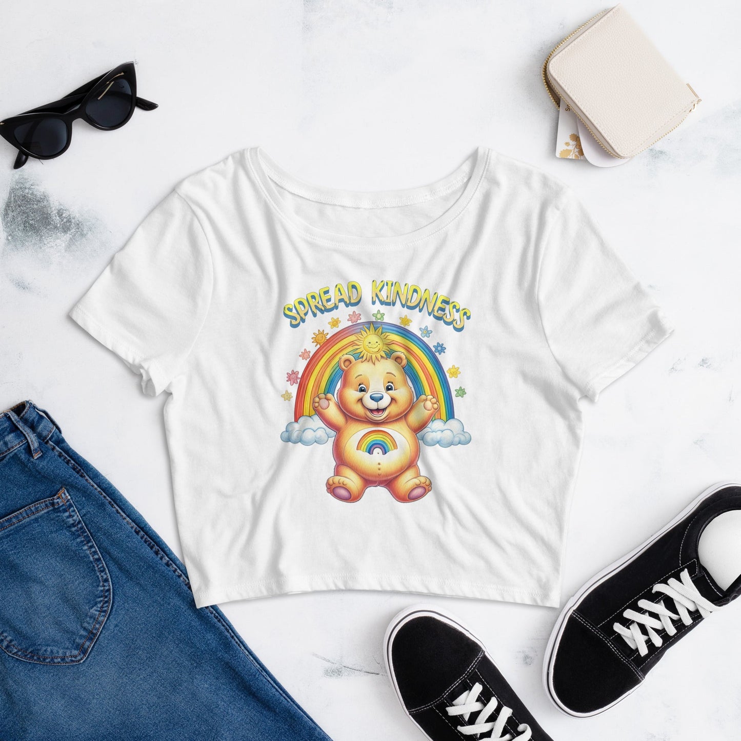 Spread Kindness Rainbow Bear Women's Crop Top - Trendy & Comfortable - Sublimegifts4u.com