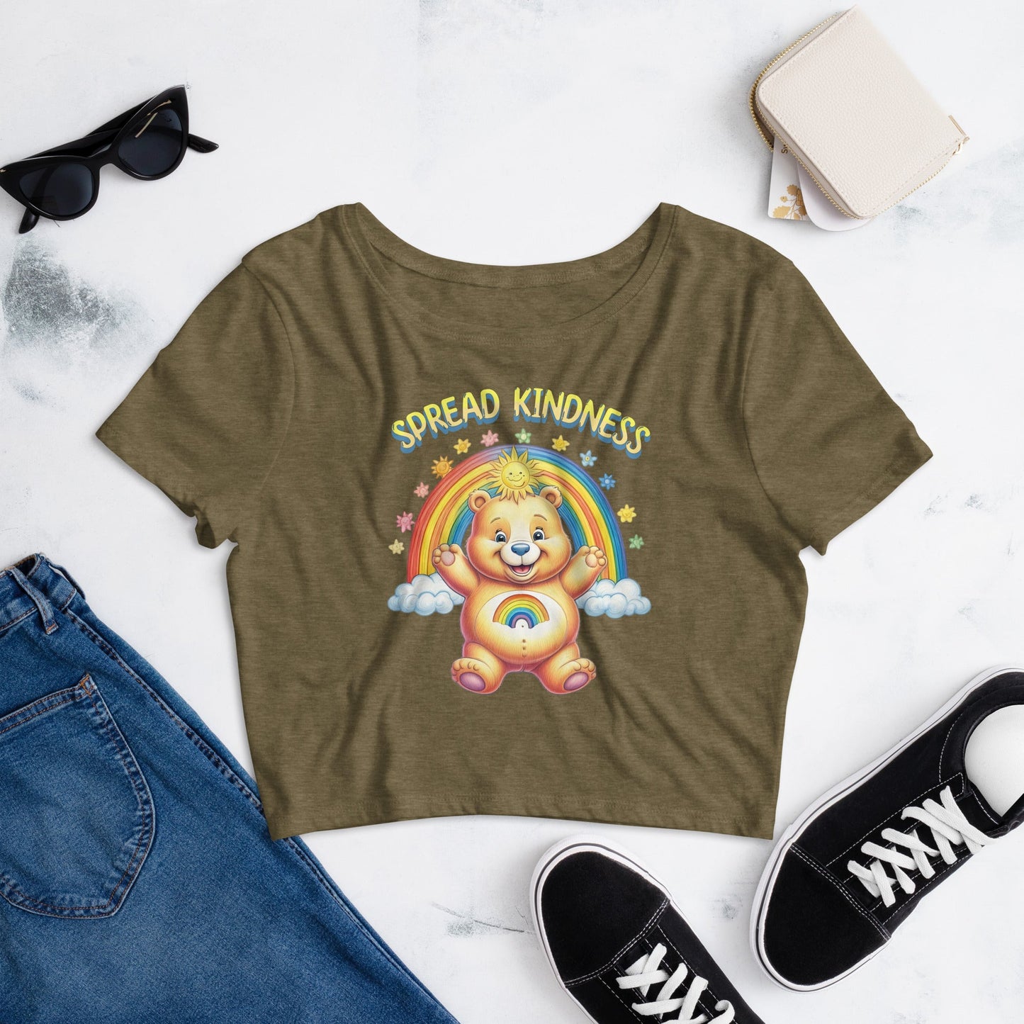 Spread Kindness Rainbow Bear Women's Crop Top - Trendy & Comfortable - Sublimegifts4u.com