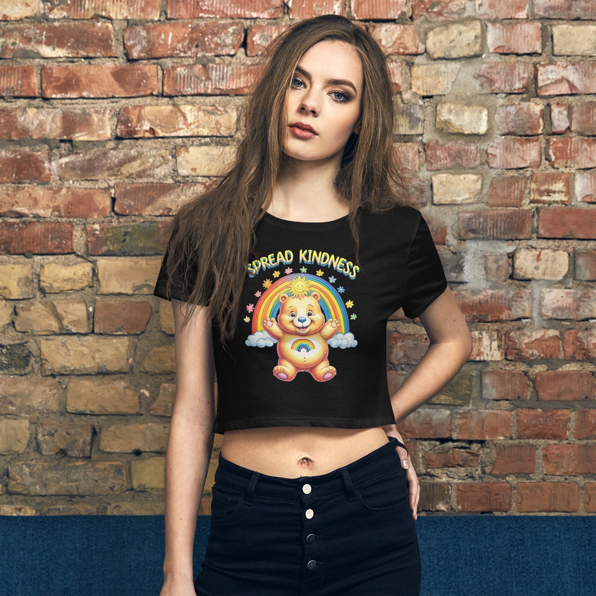 Spread Kindness Rainbow Bear Women's Crop Top - Trendy & Comfortable - Sublimegifts4u.com