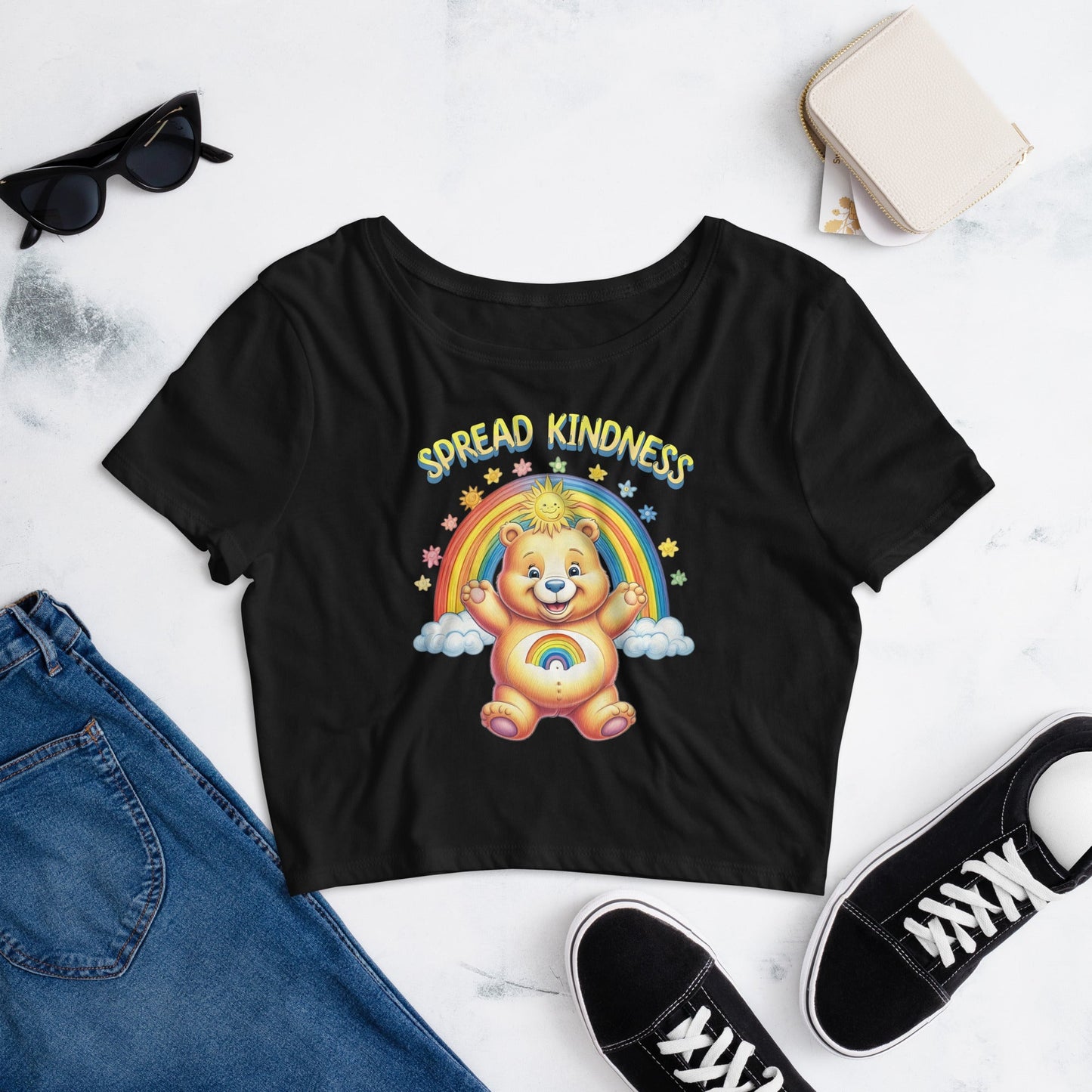 Spread Kindness Rainbow Bear Women's Crop Top - Trendy & Comfortable - Sublimegifts4u.com