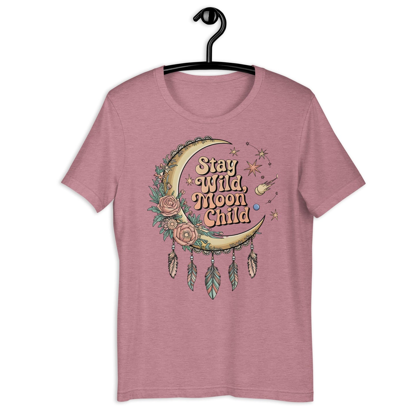 Stay Wild Moon Child Women's T-Shirt - Half Moon & Floral Design - Sublimegifts4u.com