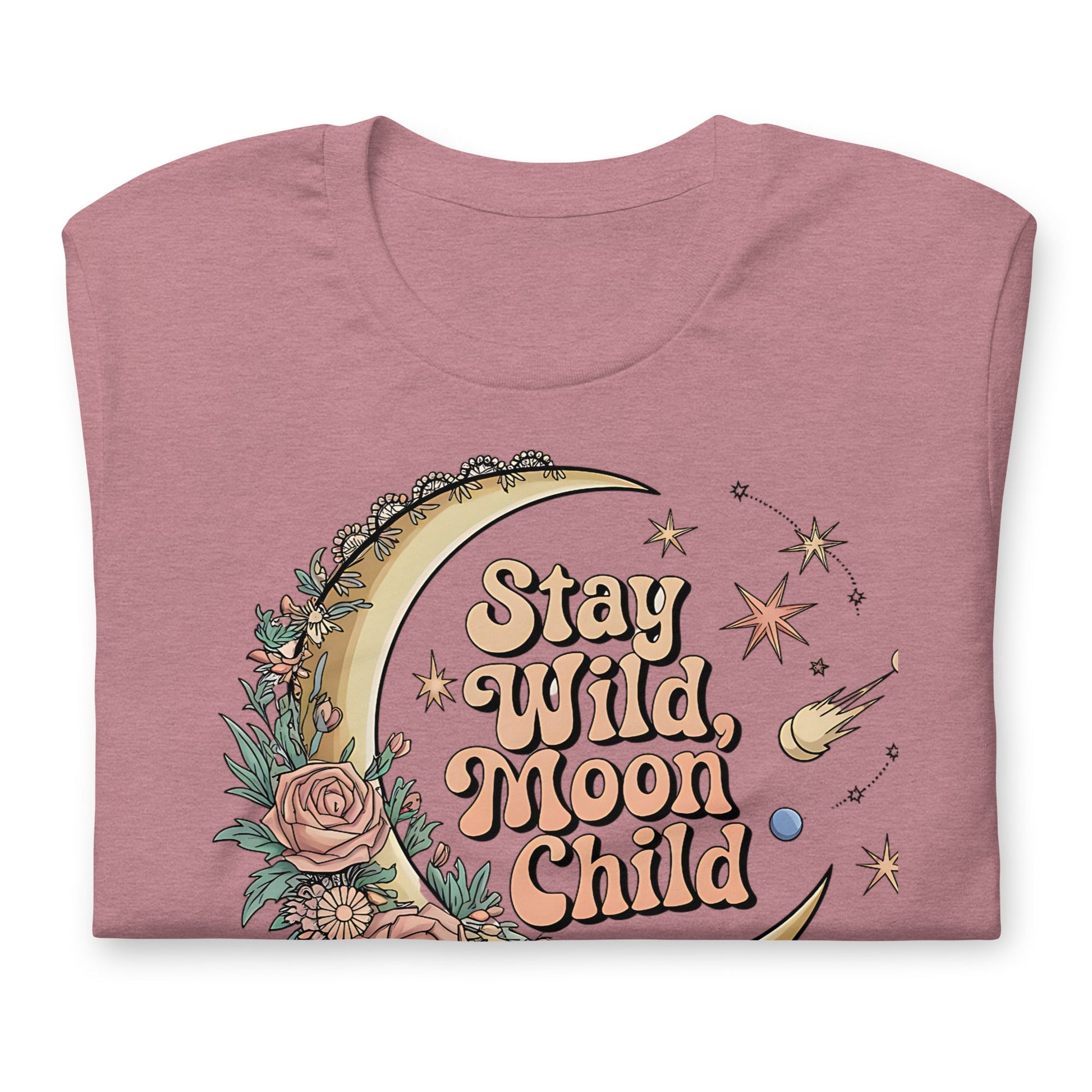 Stay Wild Moon Child Women's T-Shirt - Half Moon & Floral Design - Sublimegifts4u.com