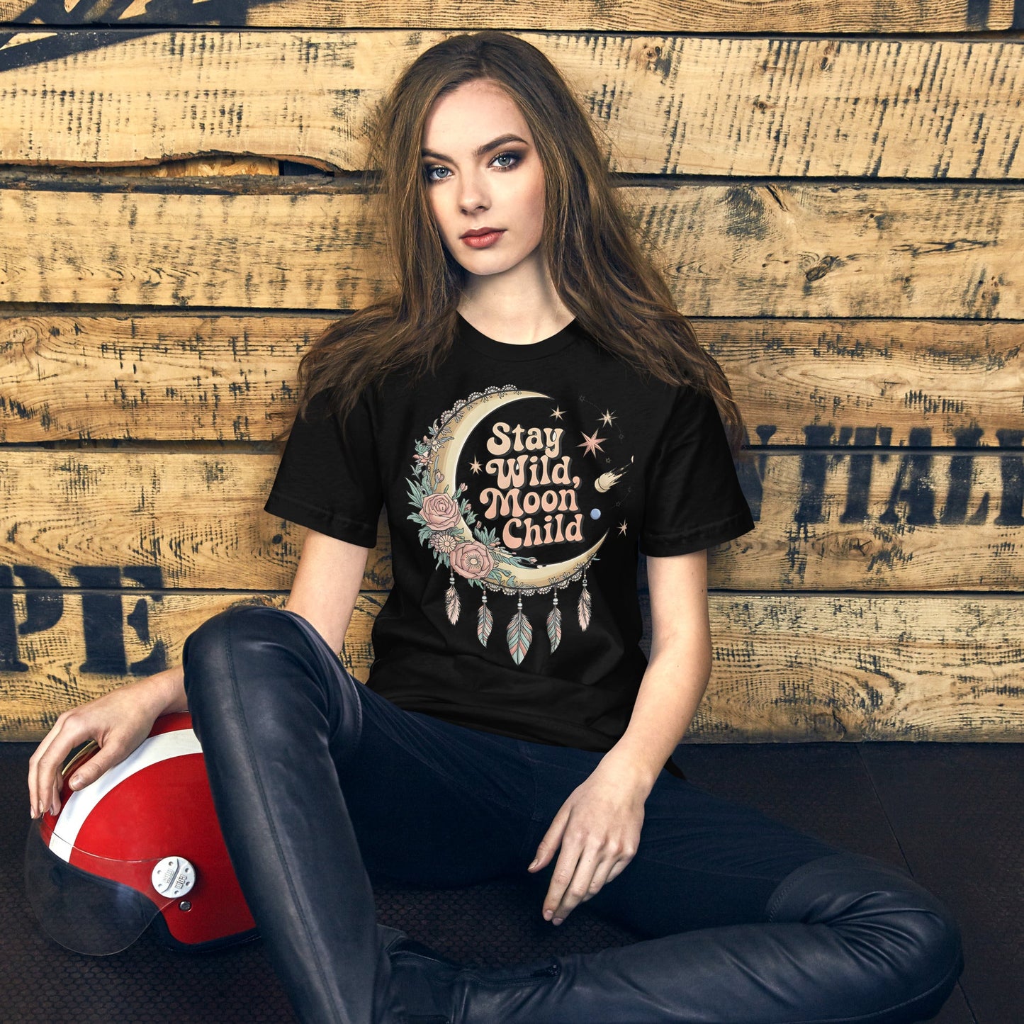 Stay Wild Moon Child Women's T-Shirt - Half Moon & Floral Design - Sublimegifts4u.com