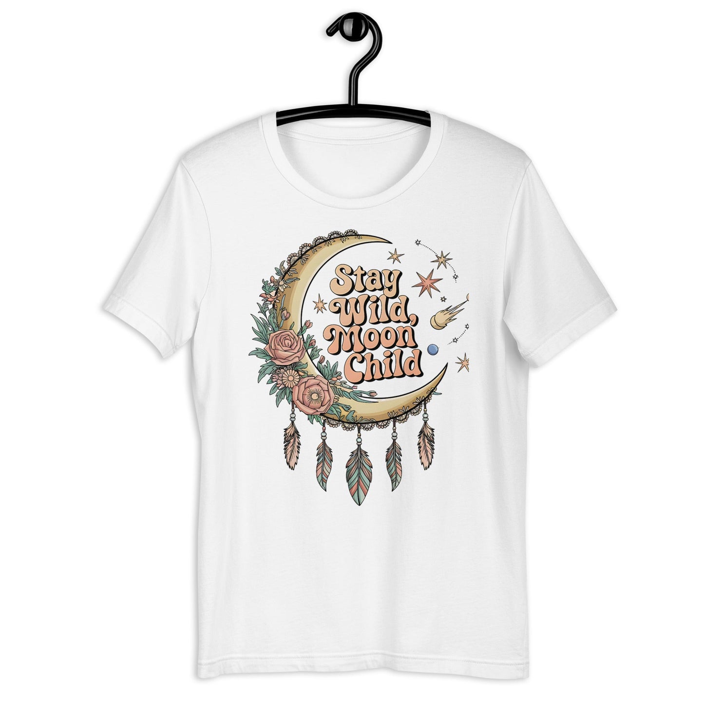 Stay Wild Moon Child Women's T-Shirt - Half Moon & Floral Design - Sublimegifts4u.com