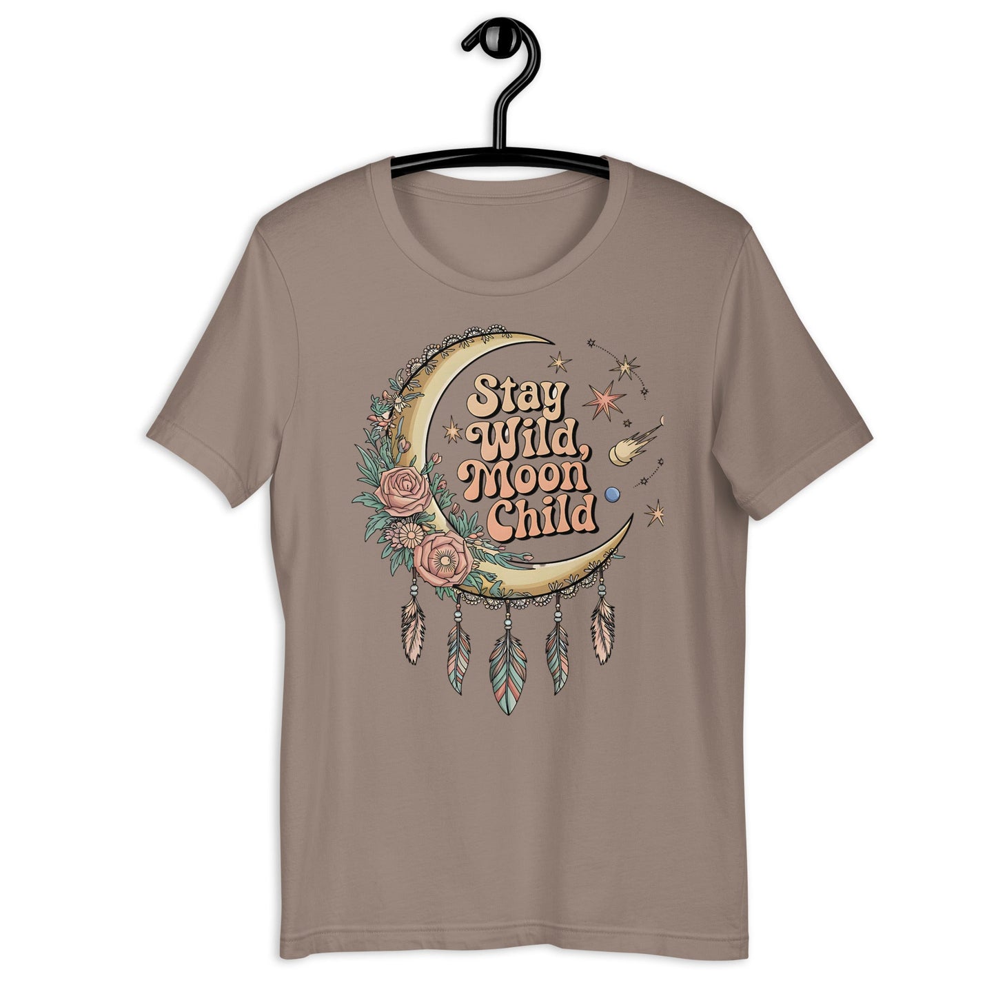 Stay Wild Moon Child Women's T-Shirt - Half Moon & Floral Design - Sublimegifts4u.com