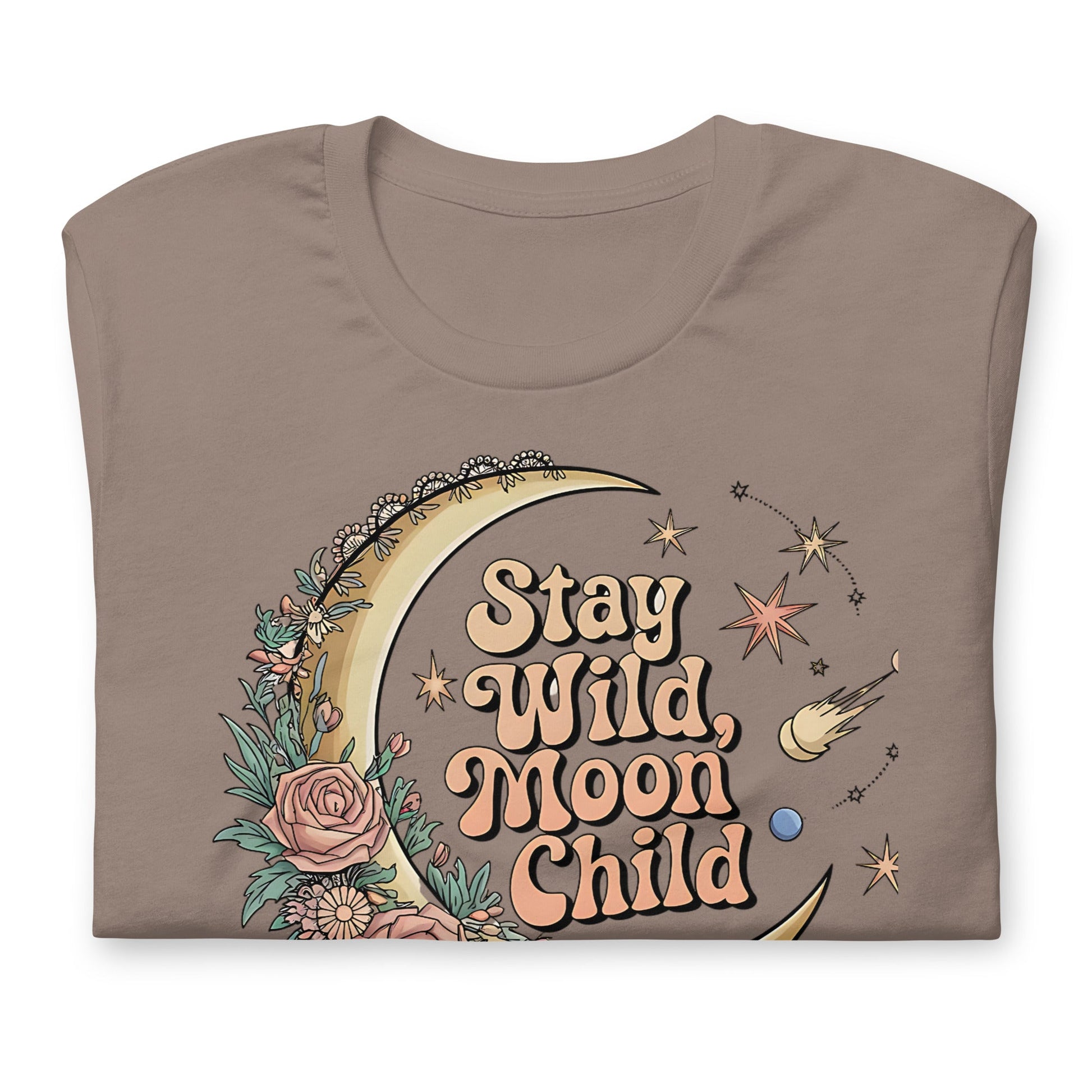 Stay Wild Moon Child Women's T-Shirt - Half Moon & Floral Design - Sublimegifts4u.com