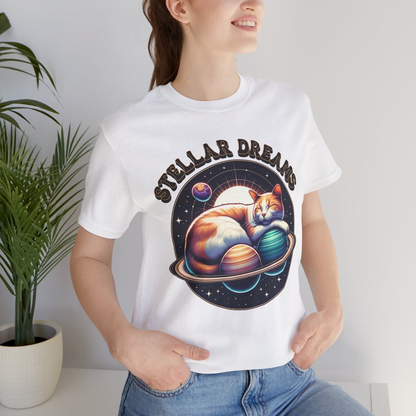 Stellar Dreams Celestial Cat T-Shirt | Soft & Stylish Women's Tee - Sublimegifts4u.com