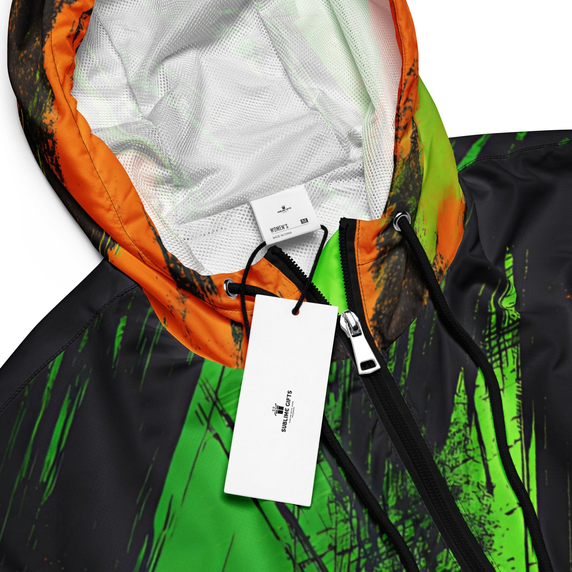 Stylish Grunge Green & Orange Women's Cropped Windbreaker - Waterproof Adventure Jacket - Sublimegifts4u.com