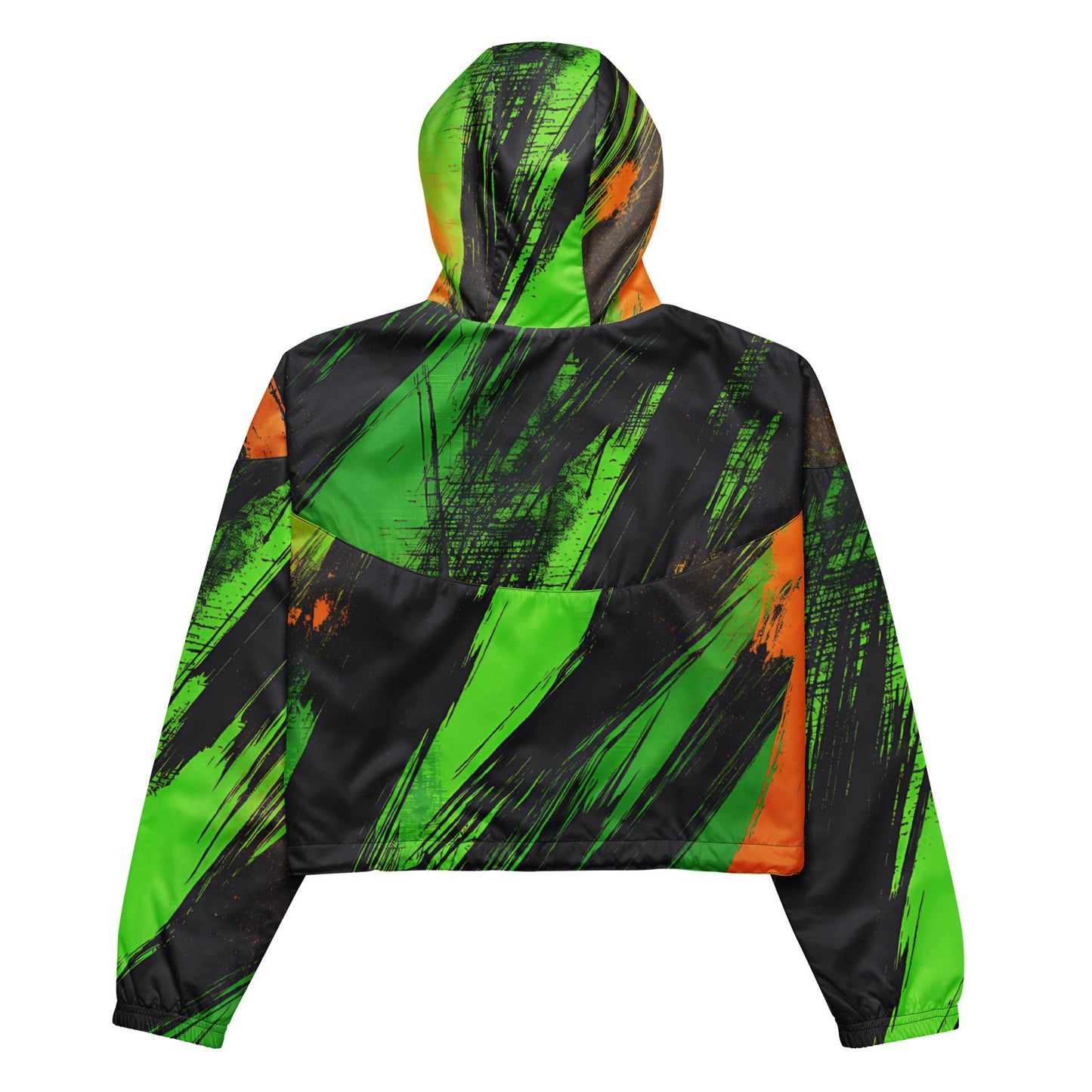 Stylish Grunge Green & Orange Women's Cropped Windbreaker - Waterproof Adventure Jacket - Sublimegifts4u.com