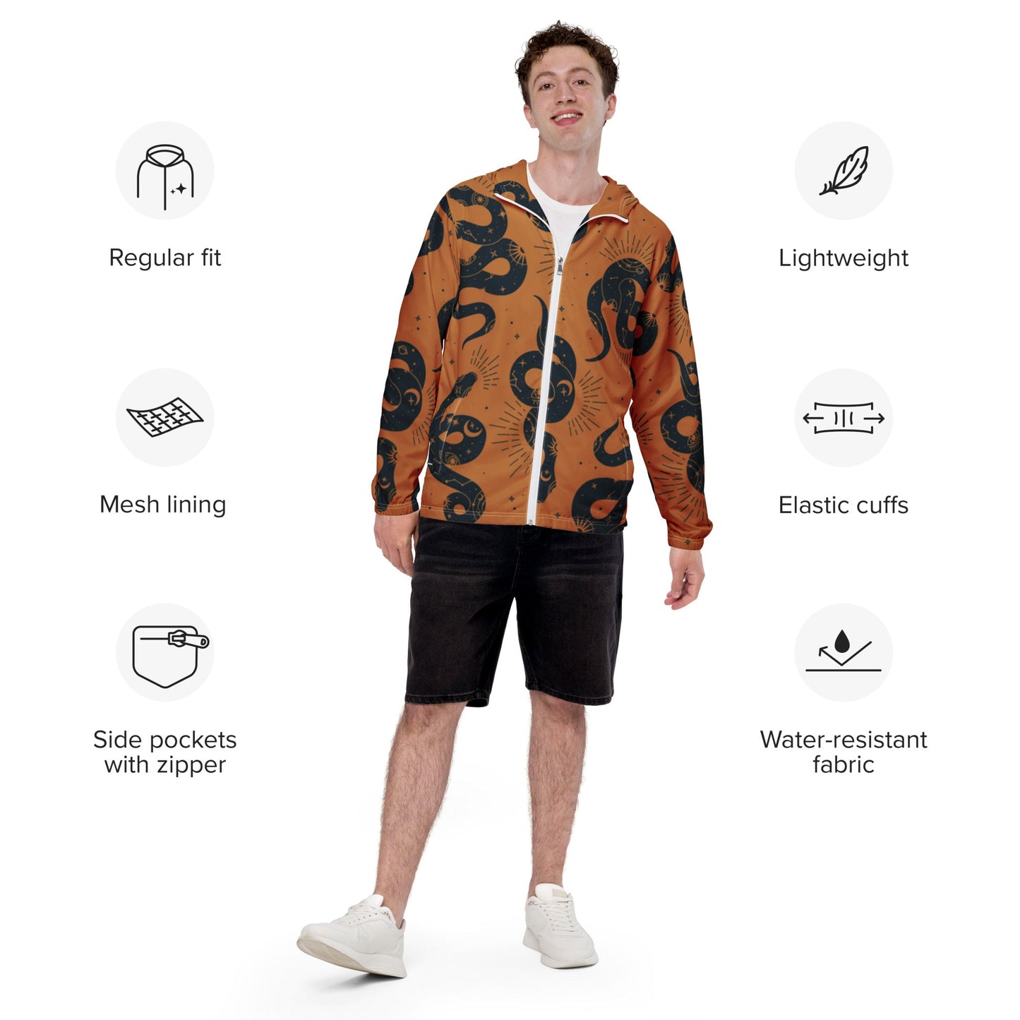 Stylish Snake Print Lightweight Windbreaker Jacket for Men - Sublimegifts4u.com