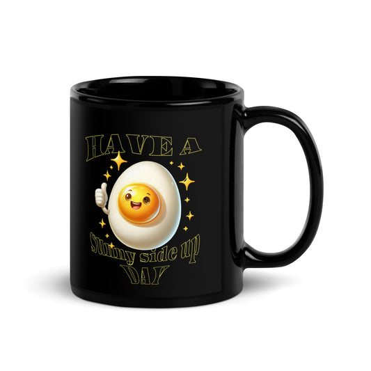 Sunny Side Up Day Mug - Smiling Egg Design | 11oz & 15oz Black Glossy Mug - Sublimegifts4u.com