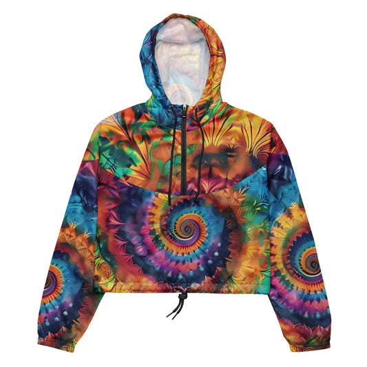 Tie Dye Swirl Women's Cropped Windbreaker - Stylish Waterproof Adventure Jacket - Sublimegifts4u.com