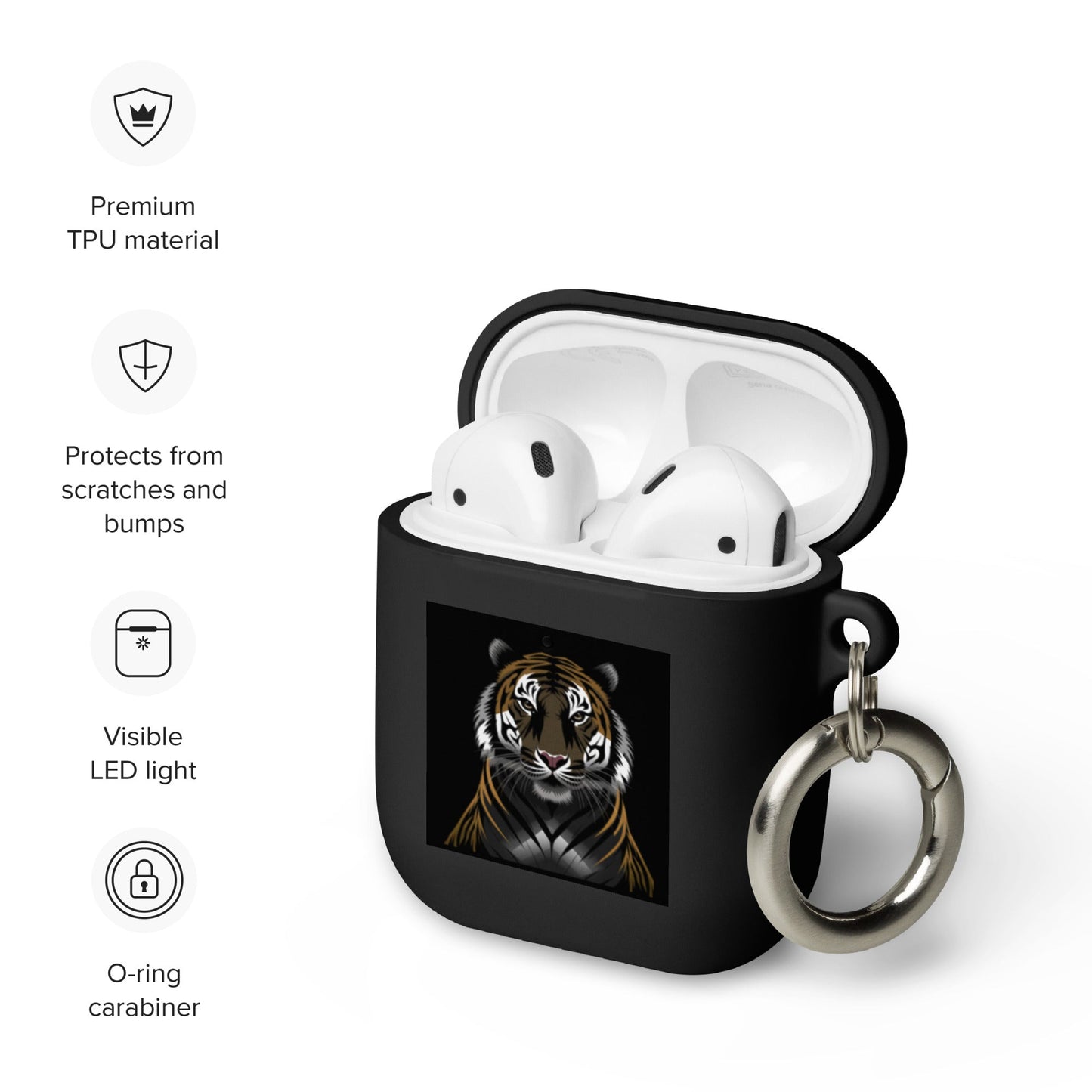 Tiger Design Rubber Case for AirPods® - Stylish Protection & Carabiner Included - Sublimegifts4u.com