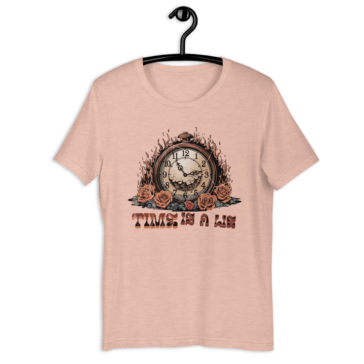 Time Is a Lie Women’s T-Shirt – Grunge Clock & Florals Design - Sublimegifts4u.com