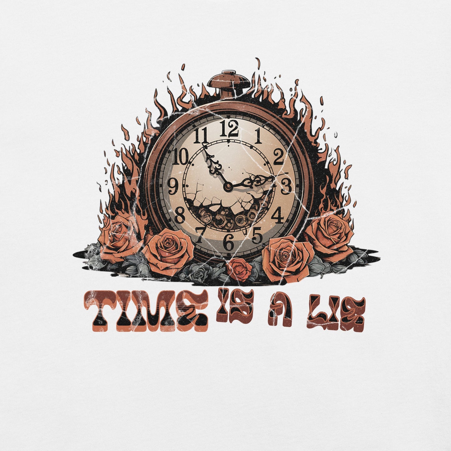 Time Is a Lie Women’s T-Shirt – Grunge Clock & Florals Design - Sublimegifts4u.com