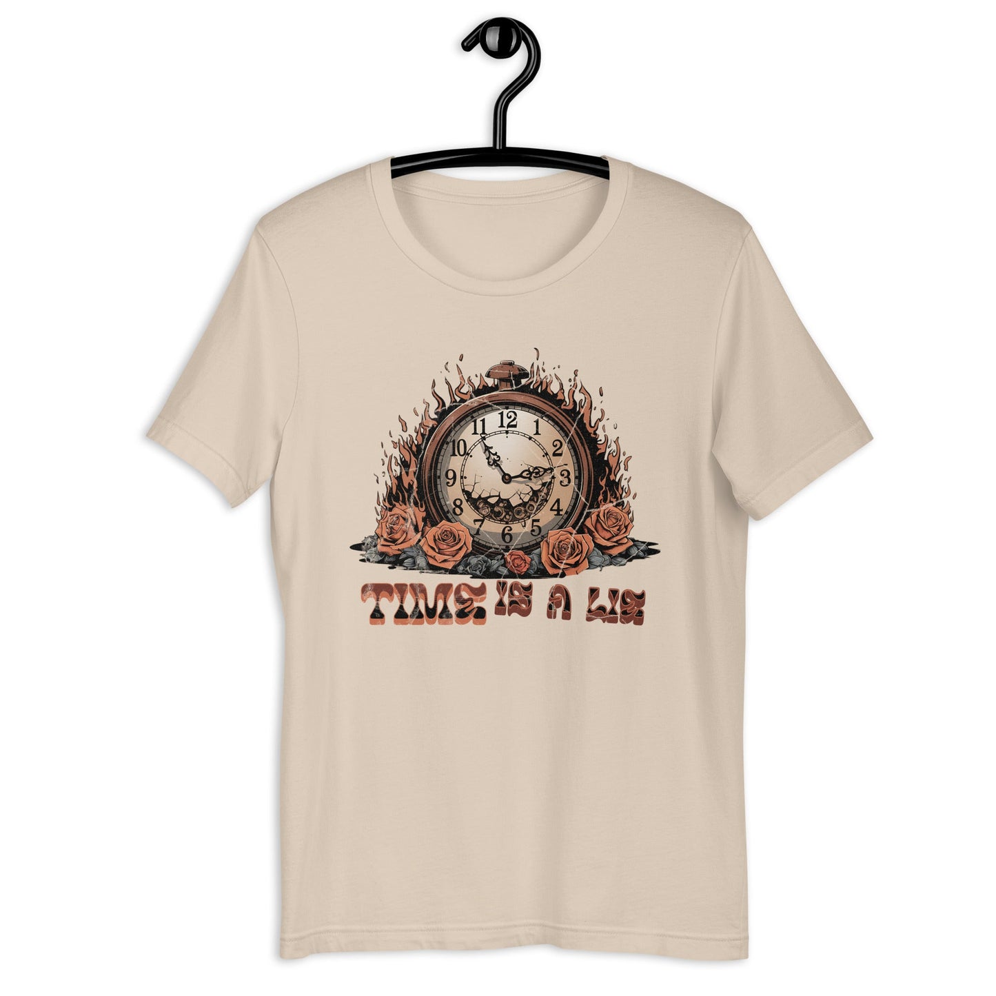 Time Is a Lie Women’s T-Shirt – Grunge Clock & Florals Design - Sublimegifts4u.com