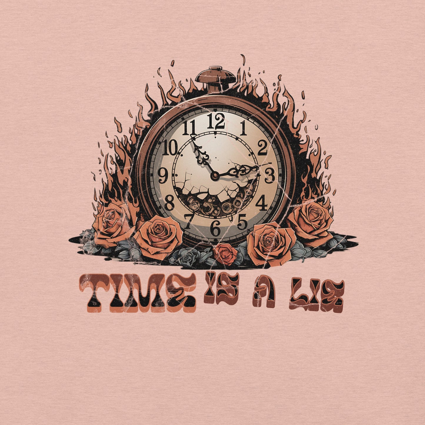 Time Is a Lie Women’s T-Shirt – Grunge Clock & Florals Design - Sublimegifts4u.com