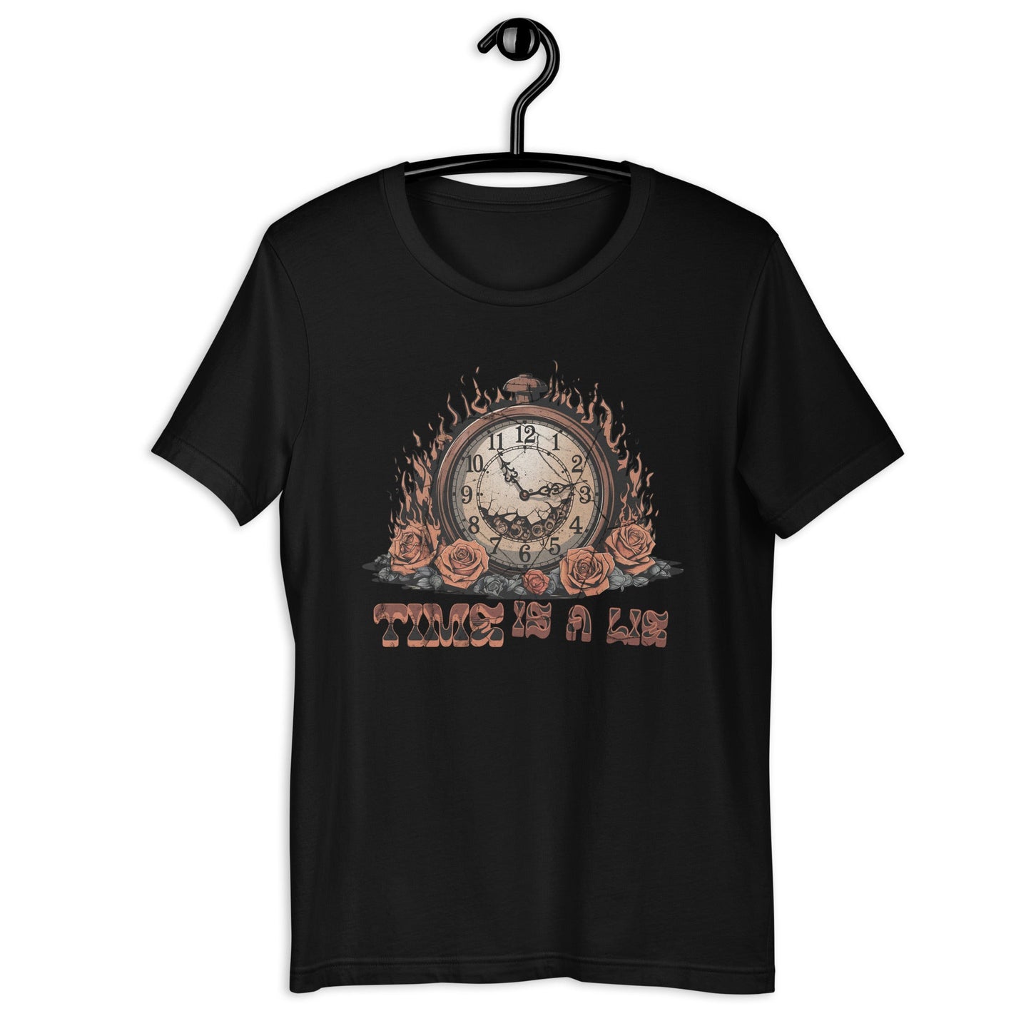 Time Is a Lie Women’s T-Shirt – Grunge Clock & Florals Design - Sublimegifts4u.com