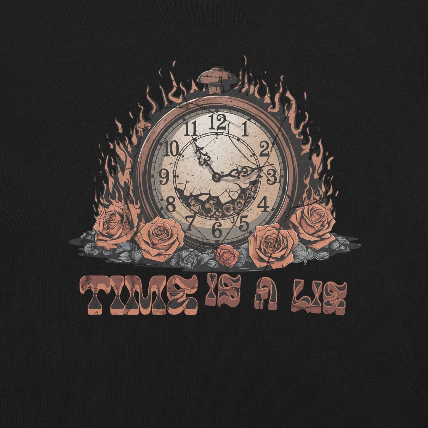 Time Is a Lie Women’s T-Shirt – Grunge Clock & Florals Design - Sublimegifts4u.com