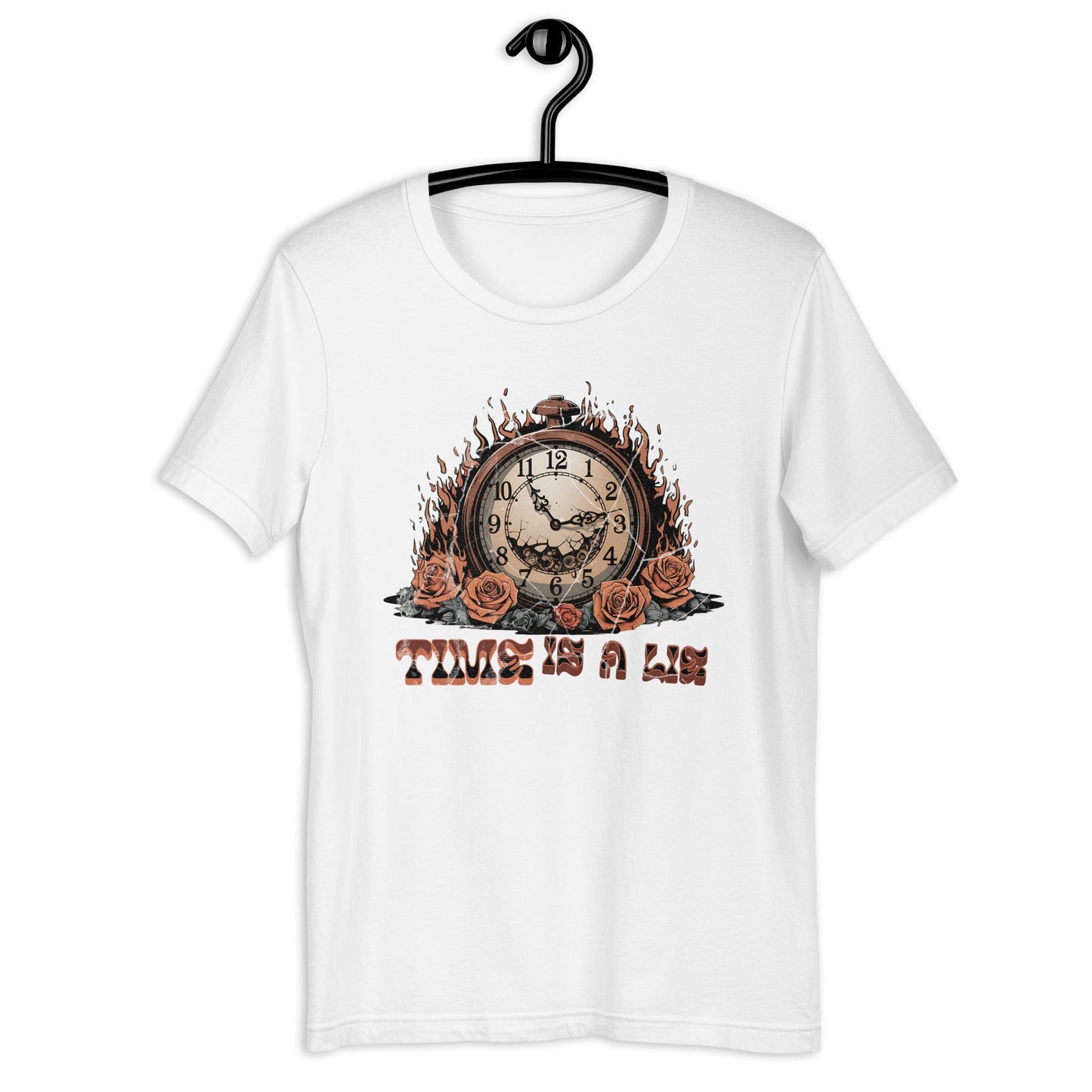 Time Is a Lie Women’s T-Shirt – Grunge Clock & Florals Design - Sublimegifts4u.com