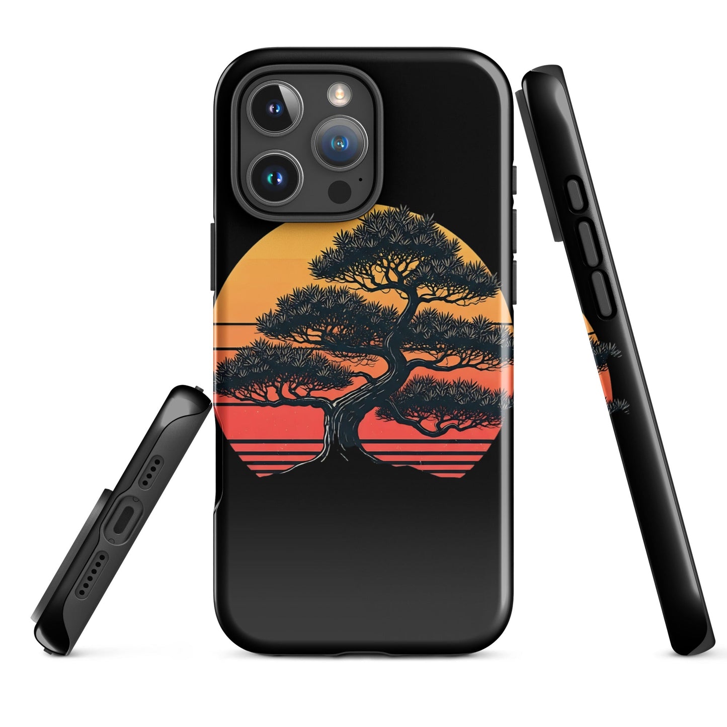 Trendy Bonsai Tree iPhone Tough Case | Distressed Sunset Design - Sublimegifts4u.com