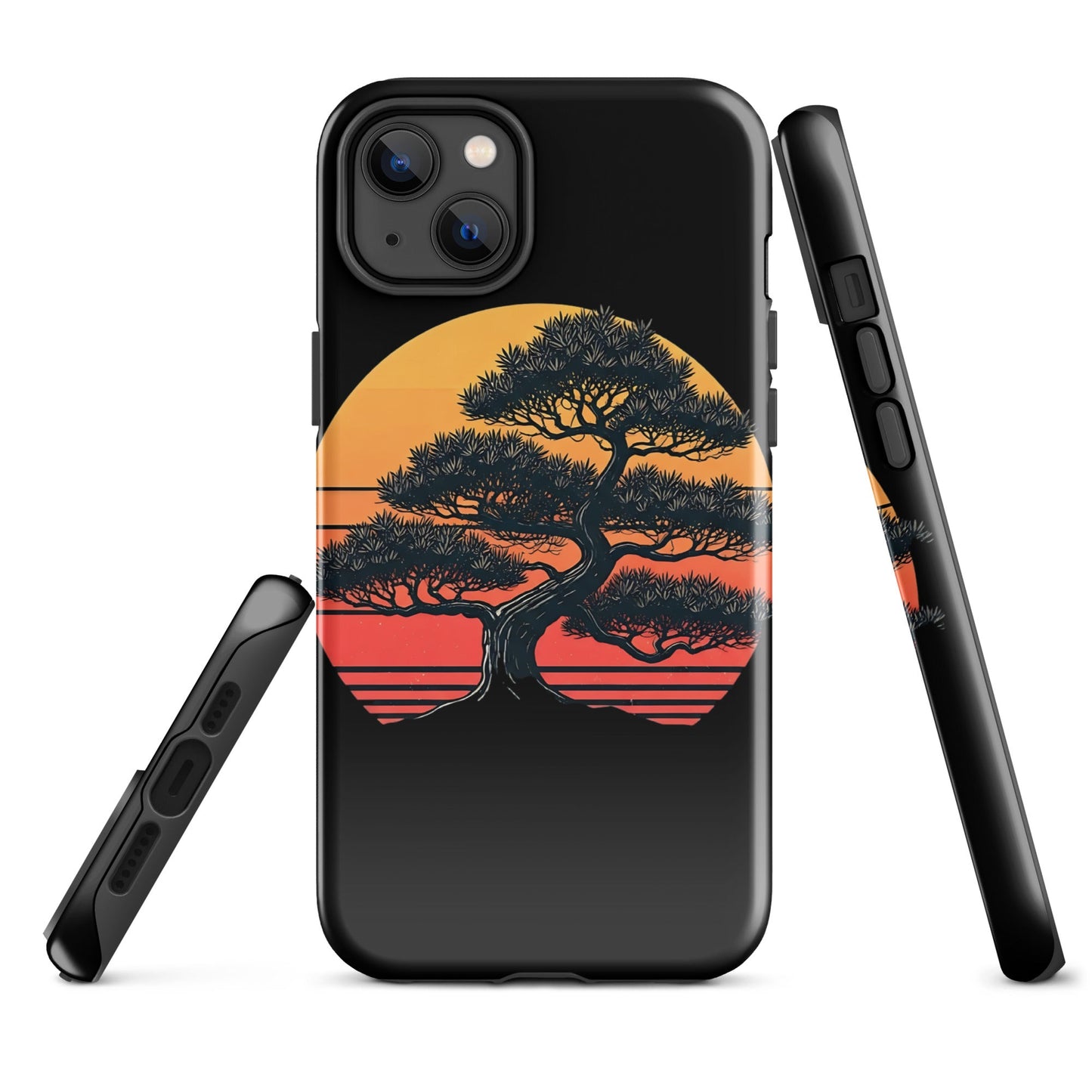 Trendy Bonsai Tree iPhone Tough Case | Distressed Sunset Design - Sublimegifts4u.com